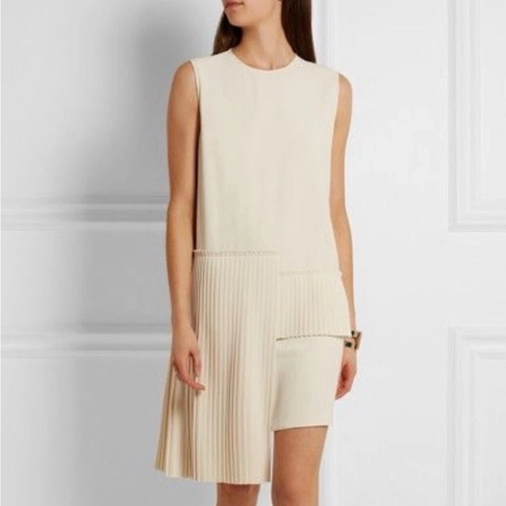 MM6 Maison Martin Margiela Cream Pleated Asymmetrical Dress